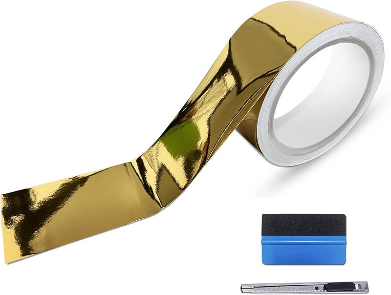 Free Tool Kit Mirror Gold Vinyl Tape for Black Out Chrome Delete Window Trim Door Trim (2Inches x 30Feet,)